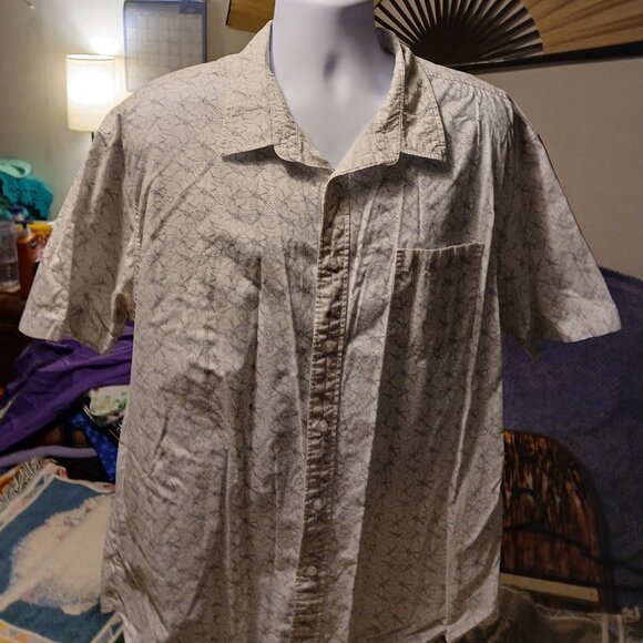 Men's Haggar 2XL Geometric White/Gray Patterned Button Down Short Sleeve Shirt - Picture 4 of 10